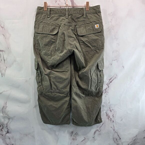 Carhartt Pants Women 2 Regular Olive Green Brown Cargo Cropped Capri Workwear - Picture 1 of 10
